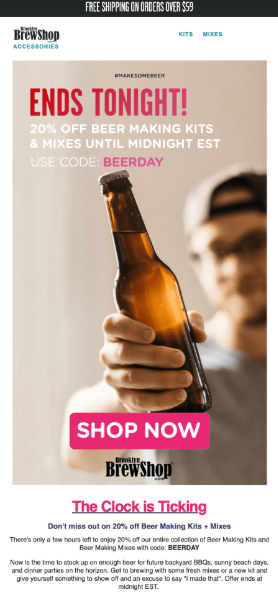 Brewshop’s beer-making-kit email campaign example.
